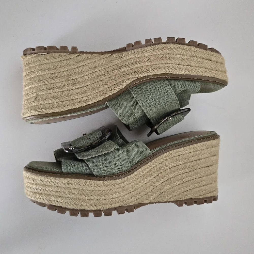 SAM EDELMAN Womens Green Platform Buckle Accent Livi Round Toe Espadrille SZ 10